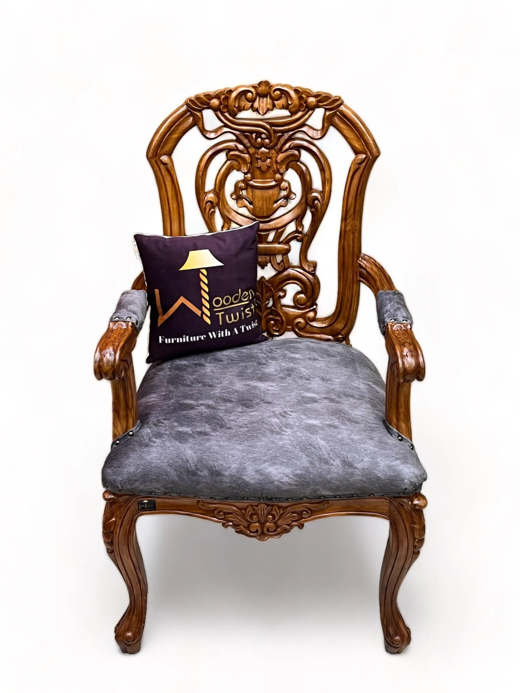 Wooden Twist Bartelso Designer Back Hand Carved Teak Wood Armchair