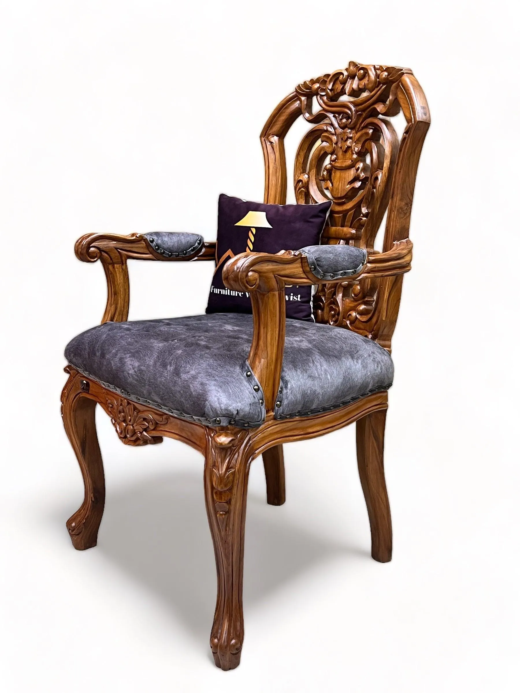 Wooden Twist Bartelso Designer Back Hand Carved Teak Wood Armchair